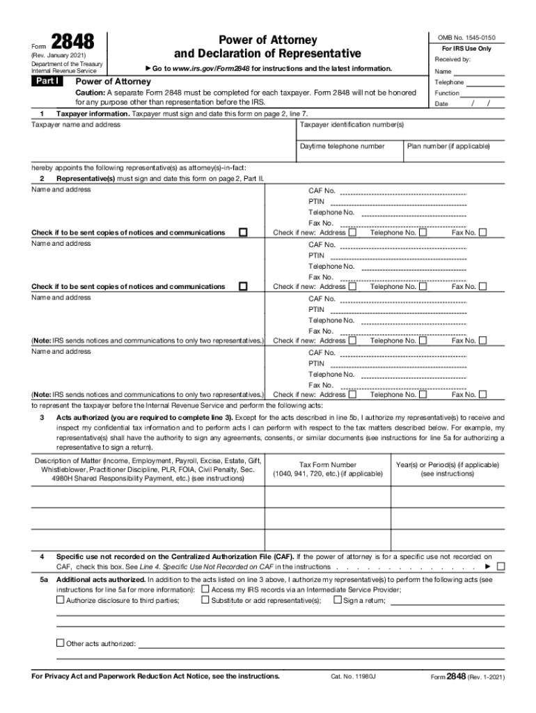 Form 2848 Rev January Power of Attorney and Declaration of Representative 2021-2025
